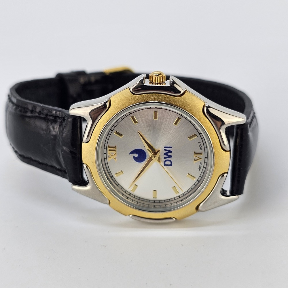 Men's Analog Dress Watch 37MM Light Gold Dial Black Leather Bands New Battery